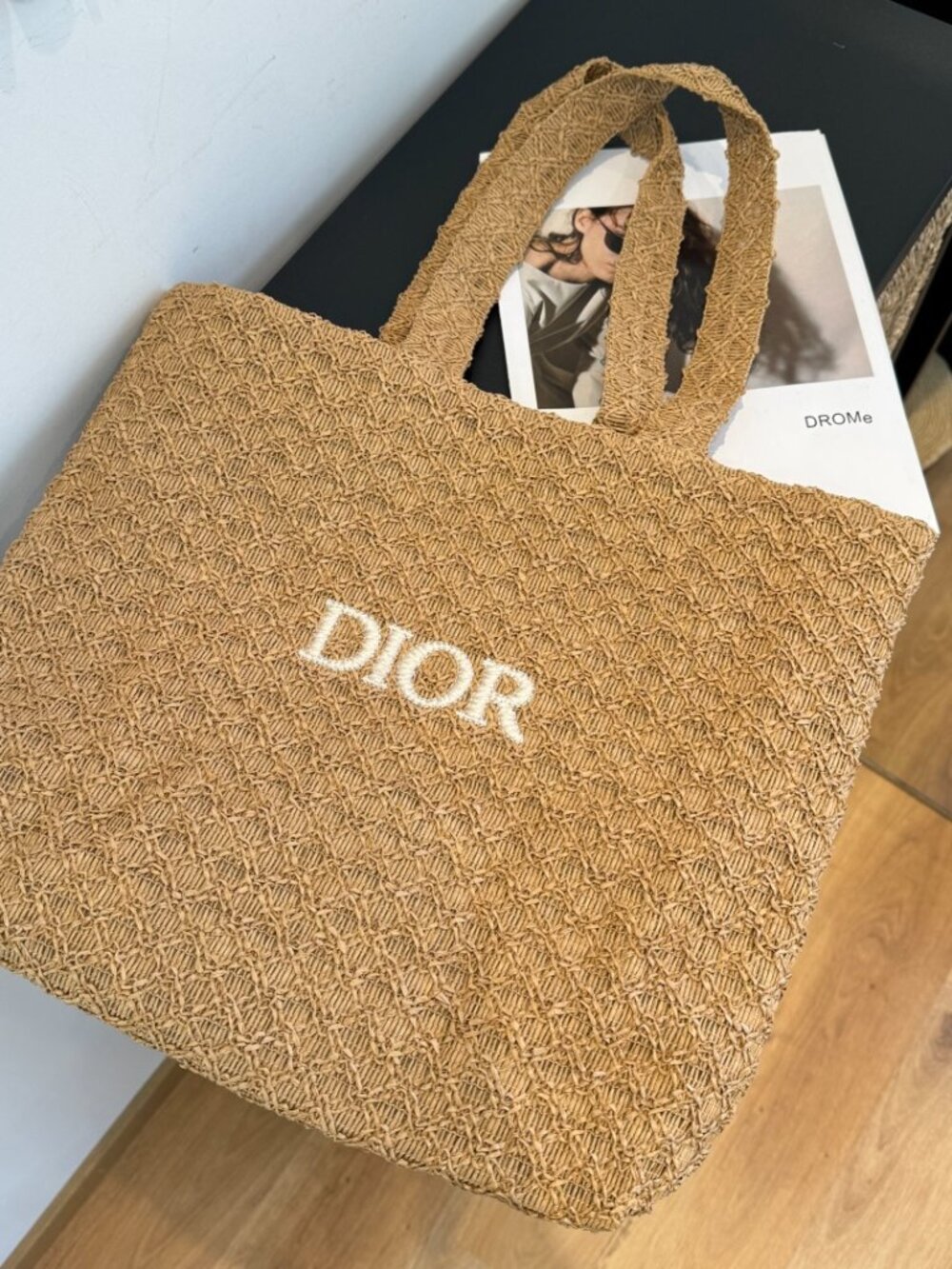Dior Natural Raffia Tote Bag Large Woven Logo Beach Shopper - Picture 7 of 8